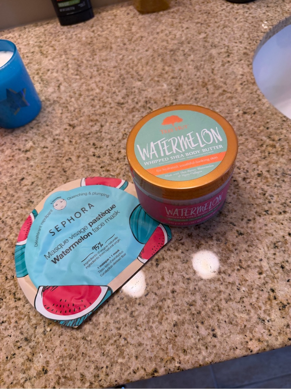 Sephora Watermelon face mask and Tree Hut Whipped Shea Body Butter